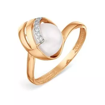 Кольцо с жемчугом и фианитами Линии Любви