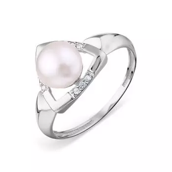 Кольцо с жемчугом и фианитами Линии Любви