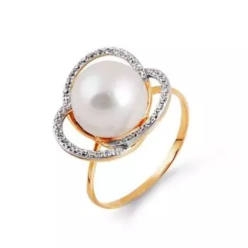 Кольцо с жемчугом и фианитами Линии Любви