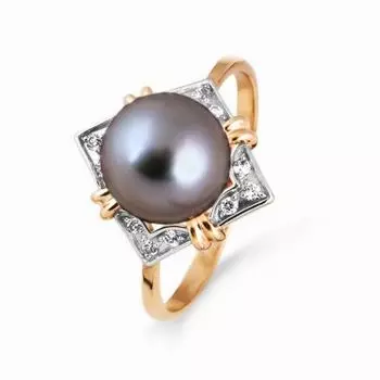 Кольцо с жемчугом и фианитами Линии Любви