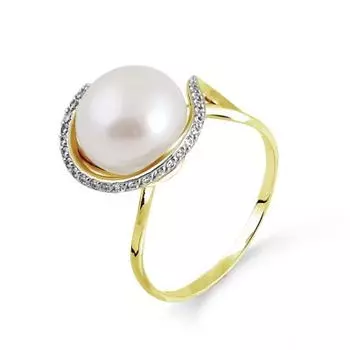 Кольцо с жемчугом и фианитами Линии Любви