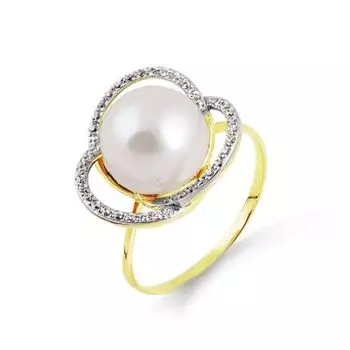Кольцо с жемчугом и фианитами Линии Любви
