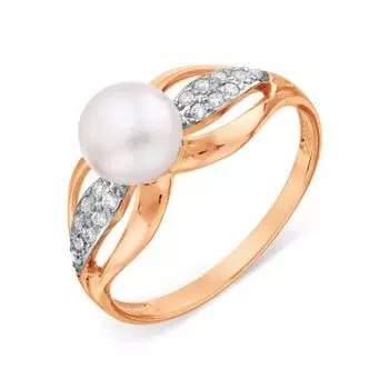 Кольцо с жемчугом и фианитами Линии Любви