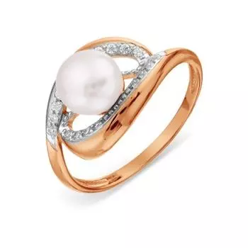 Кольцо с жемчугом и фианитами Линии Любви