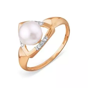 Кольцо с жемчугом и фианитами Линии Любви