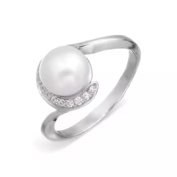 Кольцо с жемчугом и фианитами Линии Любви
