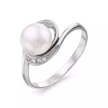 Кольцо с жемчугом и фианитами Линии Любви