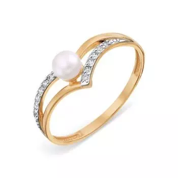 Кольцо с жемчугом и фианитами Линии Любви