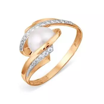 Кольцо с жемчугом и фианитами Линии Любви