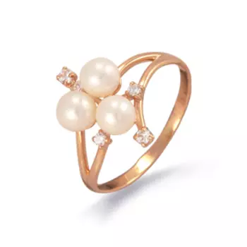 Кольцо с жемчугом и фианитами Линии Любви