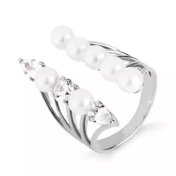 Кольцо с жемчугом и фианитами Линии Любви