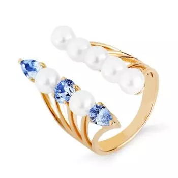 Кольцо с жемчугом и фианитами Линии Любви