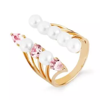 Кольцо с жемчугом и фианитами Линии Любви