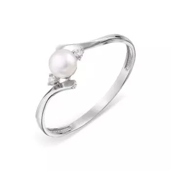 Кольцо с жемчугом и фианитами Линии Любви