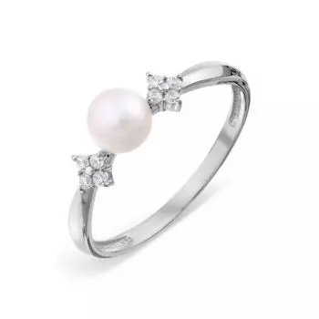 Кольцо с жемчугом и фианитами Линии Любви