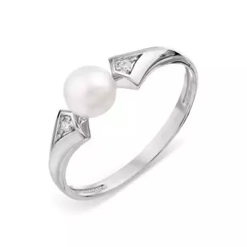 Кольцо с жемчугом и фианитами Линии Любви