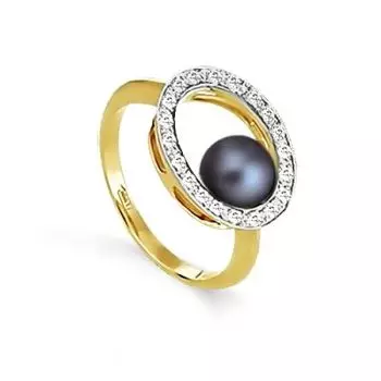 Кольцо с жемчугом и фианитами Линии Любви