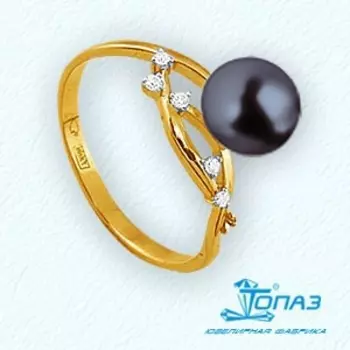 Кольцо с жемчугом и фианитами Линии Любви