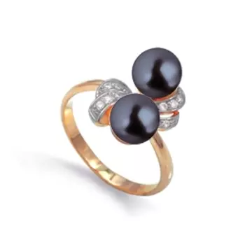 Кольцо с жемчугом и фианитами Линии Любви