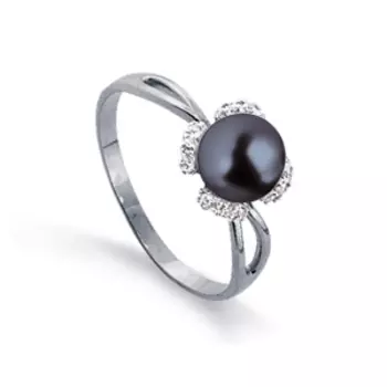 Кольцо с жемчугом и фианитами Линии Любви