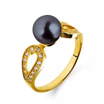 Кольцо с жемчугом и фианитами Линии Любви