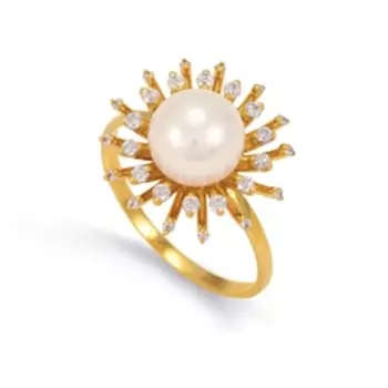 Кольцо с жемчугом и фианитами Линии Любви