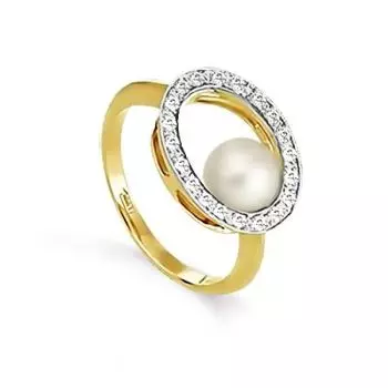 Кольцо с жемчугом и фианитами Линии Любви