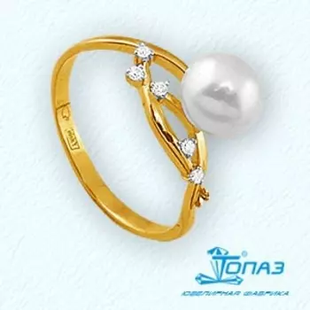 Кольцо с жемчугом и фианитами Линии Любви