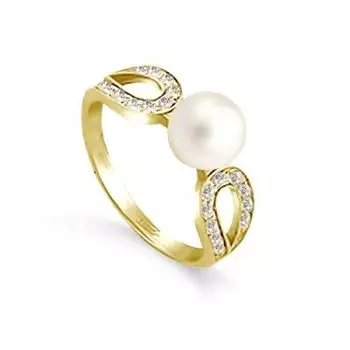 Кольцо с жемчугом и фианитами Линии Любви
