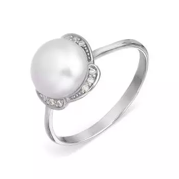 Кольцо с жемчугом и фианитами Линии Любви