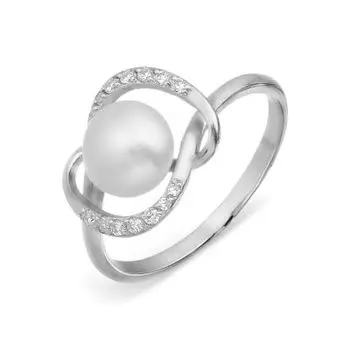 Кольцо с жемчугом и фианитами Линии Любви