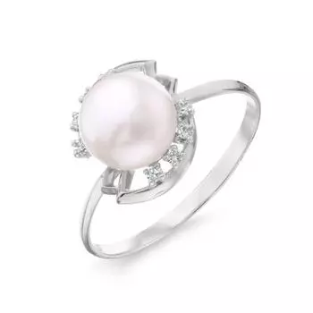Кольцо с жемчугом и фианитами Линии Любви