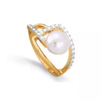Кольцо с жемчугом и фианитами Линии Любви