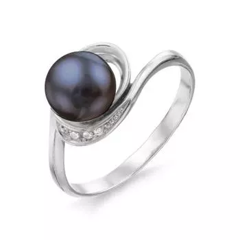 Кольцо с жемчугом и фианитами Линии Любви