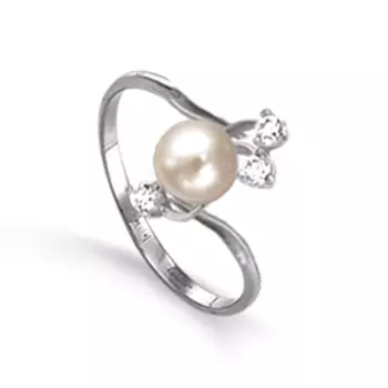 Кольцо с жемчугом и фианитами Линии Любви