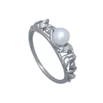 Кольцо с жемчугом и фианитами Линии Любви