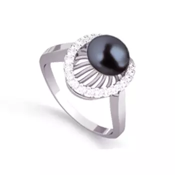 Кольцо с жемчугом и фианитами Линии Любви