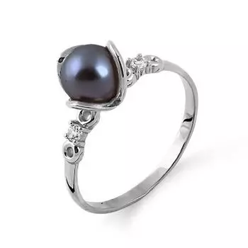 Кольцо с жемчугом и фианитами Линии Любви