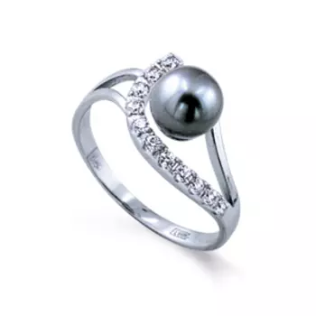 Кольцо с жемчугом и фианитами Линии Любви