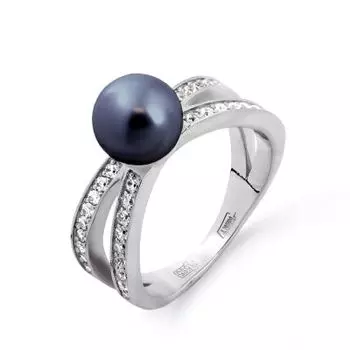 Кольцо с жемчугом и фианитами Линии Любви