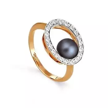 Кольцо с жемчугом и фианитами Линии Любви