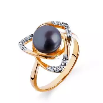 Кольцо с жемчугом и фианитами Линии Любви