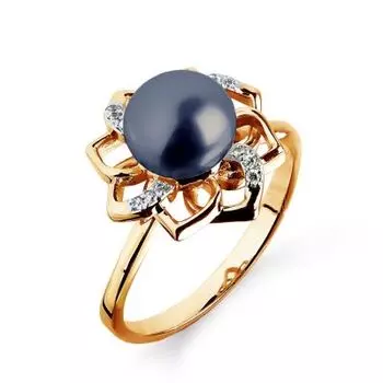 Кольцо с жемчугом и фианитами Линии Любви