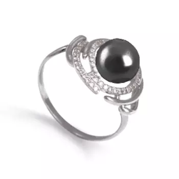 Кольцо с жемчугом и фианитами Линии Любви