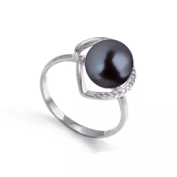 Кольцо с жемчугом и фианитами Линии Любви