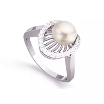 Кольцо с жемчугом и фианитами Линии Любви