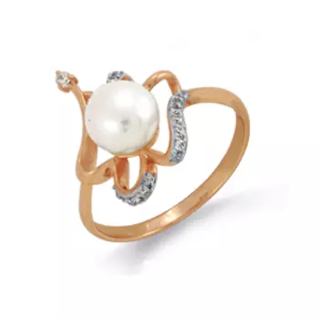 Кольцо с жемчугом и фианитами Линии Любви