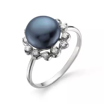 Кольцо с жемчугом и фианитами Линии Любви