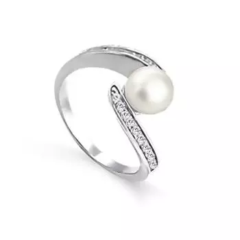 Кольцо с жемчугом и фианитами Линии Любви