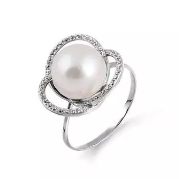 Кольцо с жемчугом и фианитами Линии Любви